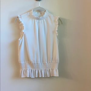 JCREW SLEEVELESS SMOCKED MOCK NECK BLOUSE
